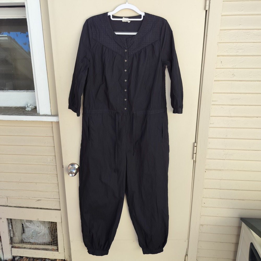 Anokhi Anthropologie Black Utility Jogger Jumpsuit Long Sleeve Size Medium